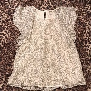 White & Black Floral Lace Blouse